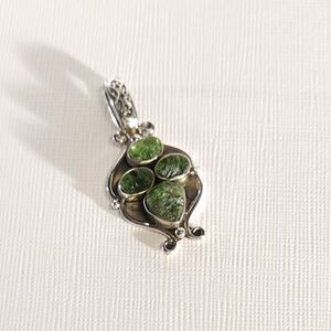 Chrome Diopside Rough Cut Gemstone Pendant